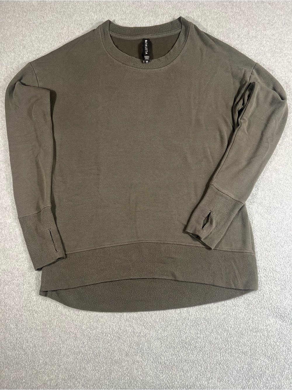 Athleta XS Olive Modal Blend Pullover Sweatshirt Thumbhole Crewneck